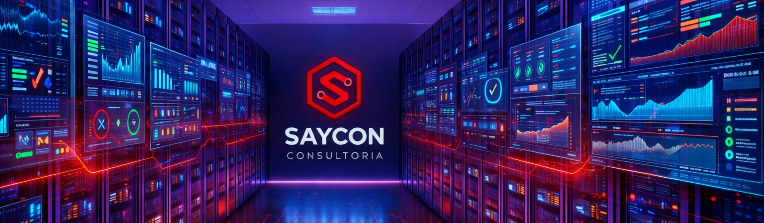 Saycon Consultoria — 26 anos prestando serviços na área de tecnologia. Nosso compromisso: sua infraestrutura protegida, estável e funcionando há 26 anos.